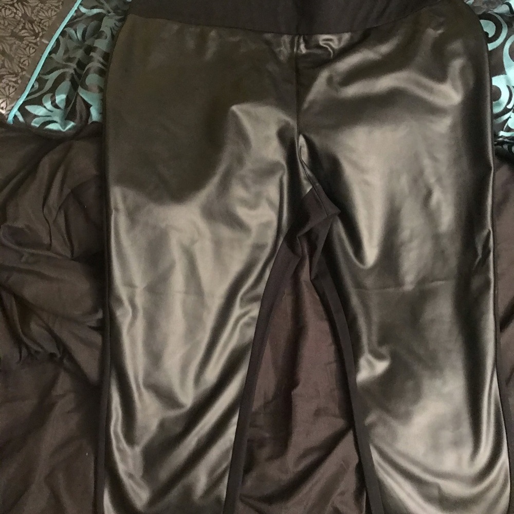 Front faux leather ponte pants